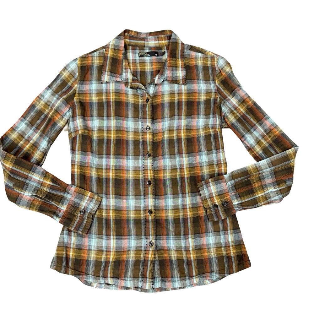 ✨ prAna‎ Riley Plaid Button Down Shirt Women’s Size XS Long Sleeve